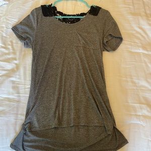 Gray and black lace womens top